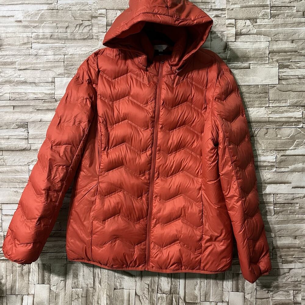 Time and Tru Women's Orange Full-Zip Puffer Hoodie Coat Jacket Sz Large (12-14)